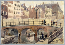 31656 Gezicht op de Viebrug over de Oudegracht te Utrecht tijdens werkzaamheden ter verbreding van de brug.